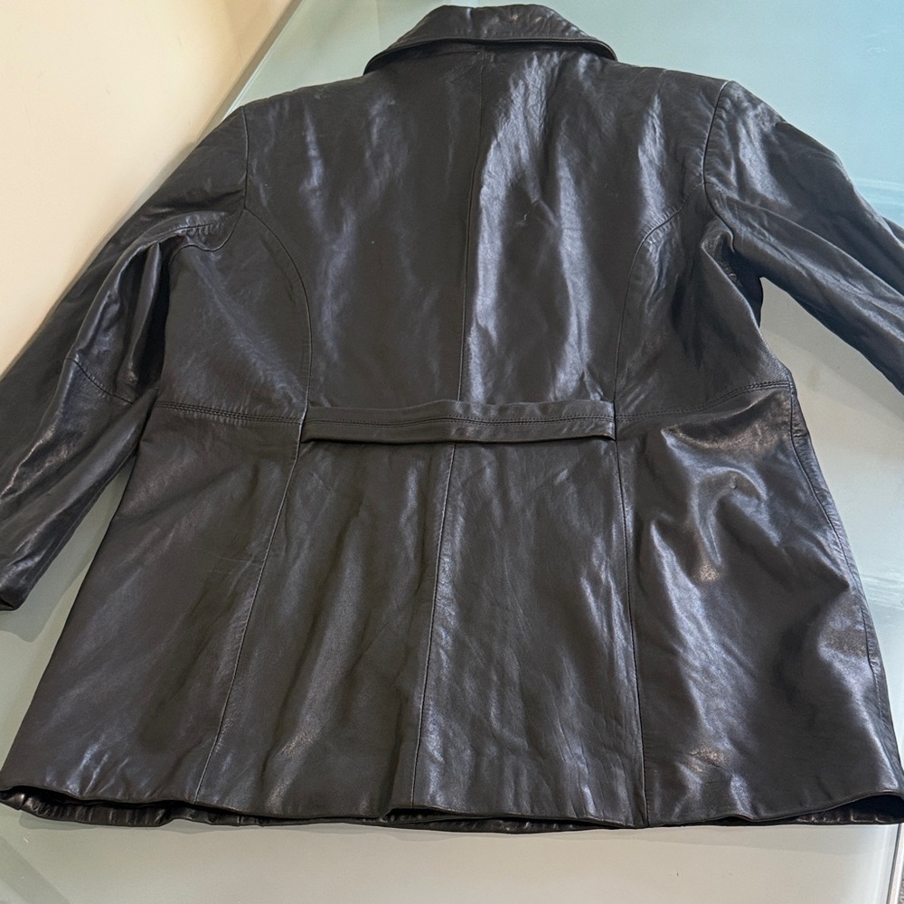 Leather Jacket Women Alfani Black Leather Trench Coat Size XL - Picture 2 of 7